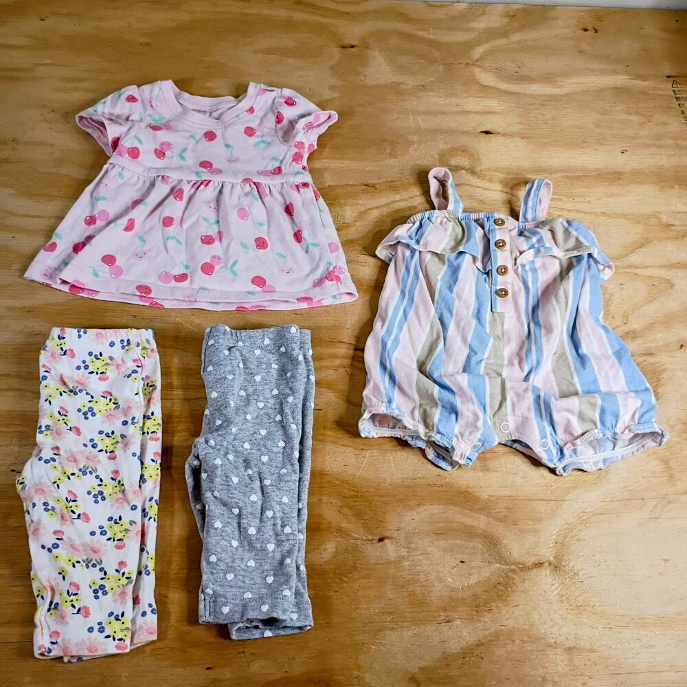 Lot 4 Baby Girl Clothes 0-3M Carters Garanimals Romper Floral Pants Top